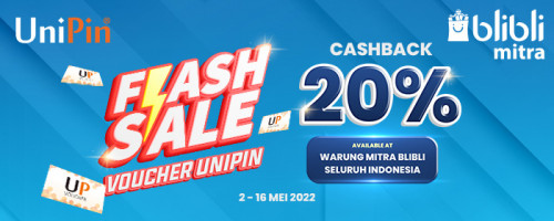 PROMO MEI – Cashback 20% UniPin Voucher di Mitra Blibli